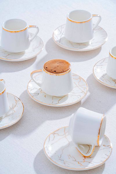 ACAR Milla White and Coffee Colored Cup Set for 6 People