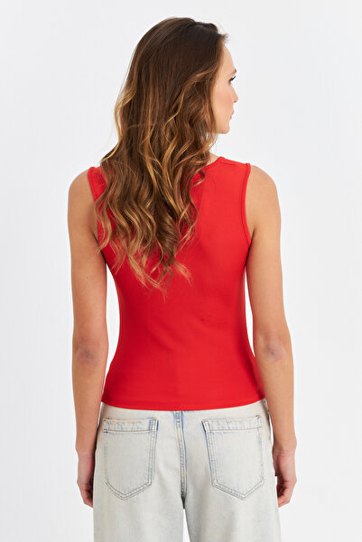 Cool & Sexy Női piros szögletes nyakú blúz TF64-90