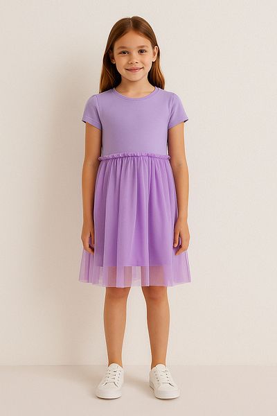 TRENDYOLKIDS Lilac Cotton Girl's Basic Mini Tutu Woven Dress Eid