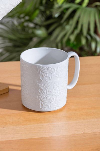ACAR 4-Piece Porcelain Mug Set with Bamboo Stand - MSK108
