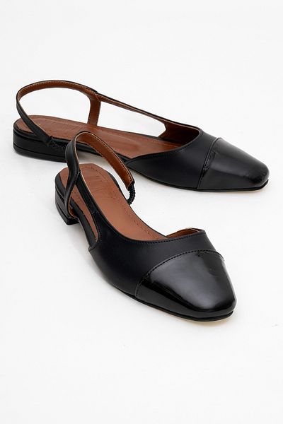 LuviShoes LUJO fekete bőrű női nyitott hátú lapos balerinacipő