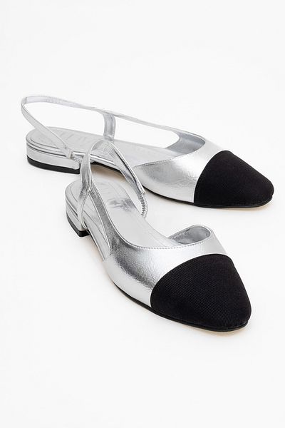 LuviShoes LUJO ezüst női nyitott hátú lapos balerinacipő