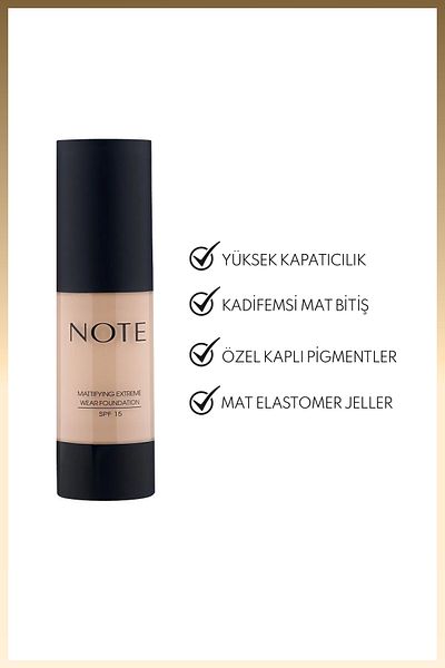 NOTE Mattifying Extreme Wear Spf 15 Intensive Concealer Matte Finish Foundation - 125 Beige Ivory