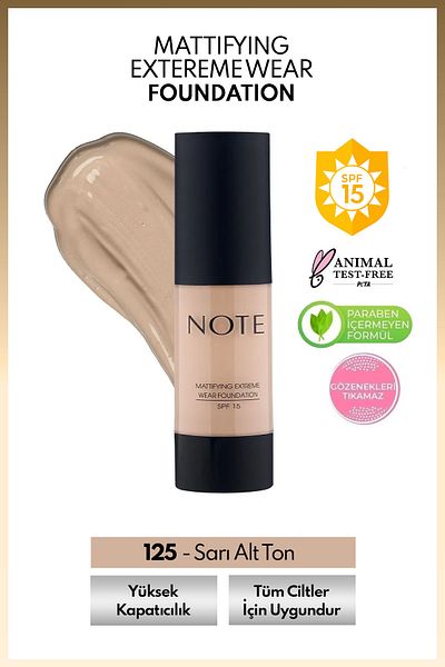 NOTE Mattifying Extreme Wear Spf 15 Intensive Concealer Matte Finish Foundation - 125 Beige Ivory