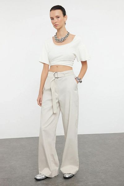 Trendyol Collection Stone Wide Leg/Wide Leg Woven Kalhoty TWOSS23PL00142