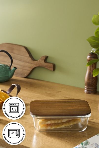 Karaca Karya Acacia Wooden Lid Glass Storage Container 400 ml