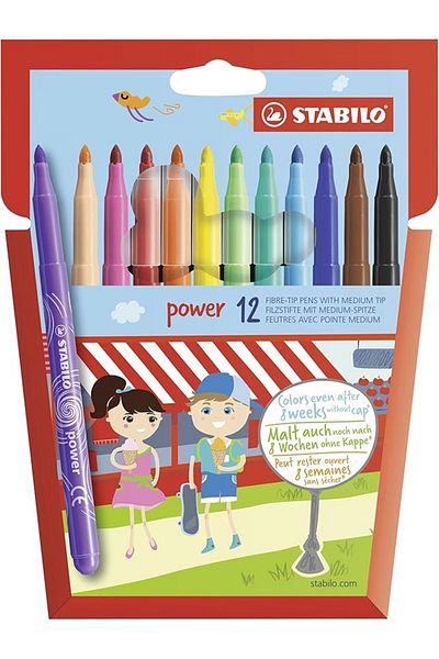 Stabilo Power - Felt Tip Paint Pens - Pack of 12 - Assorted Colours
