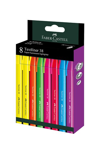 Faber Castell 38 Textliner Set of 8 Neon Highlighters / 157778