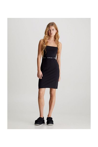 Calvin Klein Λογότυπο γυναικείας επωνυμίας Βαμβακερό στενό λουράκι ώμου με πλατύ γιακά κατάλληλο για καθημερινή χρήση Μαύρο E