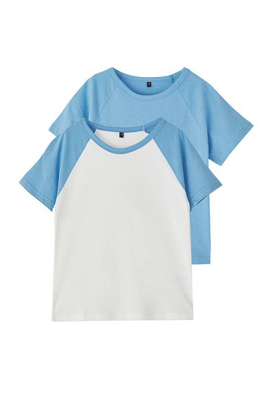 TRENDYOLKIDS Ecru-Blue 2'Li Boys 100% Cotton Color Blocking Short Sleeve Knitted T-Shirt Tkdss25Ts00106