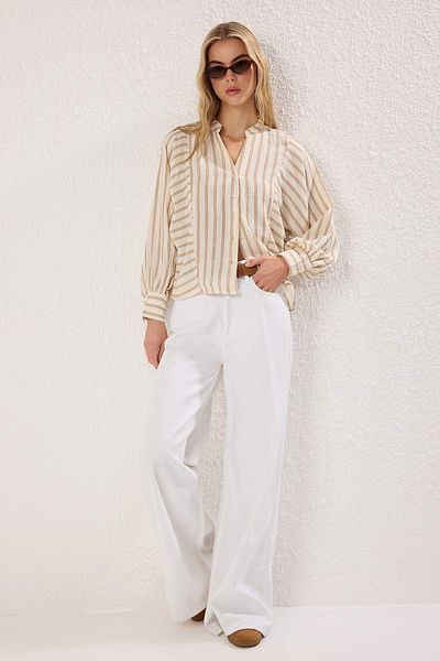 Trendyol Collection Beige-Multicolored Shirt Twoss25Go00163