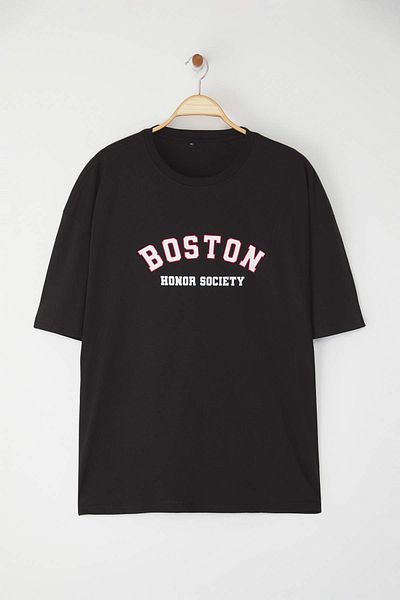 Trendyol Collection Big Size Black Oversize/Wide Cut City Printed 100% Cotton T-Shirt Tmnss23Ts00135