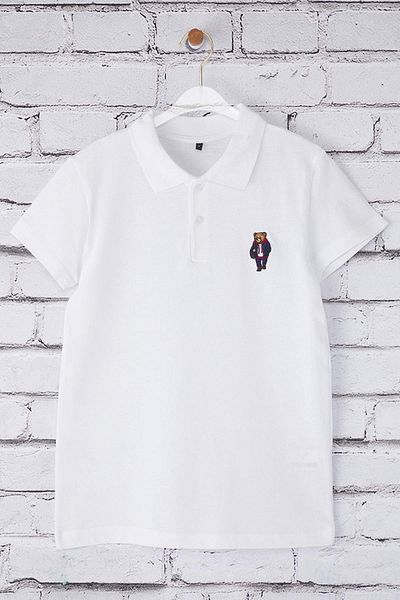 Trendyol Collection Weißes T-Shirt mit Teddybär-Stickerei und normalem Schnitt und Polokragen TMNSS23PO00016