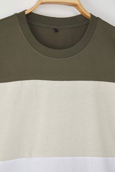 Trendyol Collection Khaki Regular/Normal Cut Color Blocked 100% Cotton T-Shirt Tmnss24Ts00076