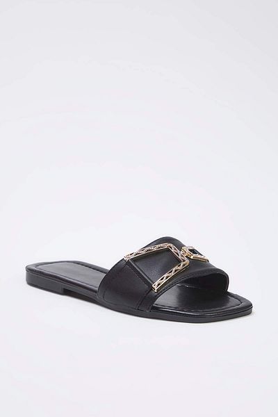 TRENDYOL SHOES Black Accessory Detailed Flat Women Stylish Slippers Takss25Te00047