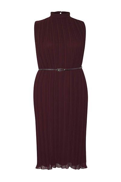 Trendyol Curve Burgunderfarbenes, gewebtes Plus-Size-Kleid aus Chiffon