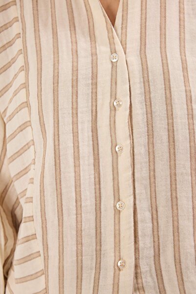 Trendyol Collection Bej-Multicolor Bej-Multicolor Cămașă în stil boho cu guler dominant TWOSS25GO00163