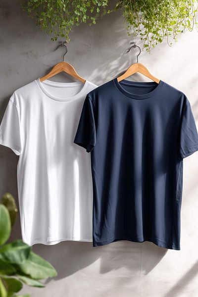 Trendyol Collection Μπλουζάκι Navy Blue-White Oversize 2XL 100% Polyester TMNSS24TS00038