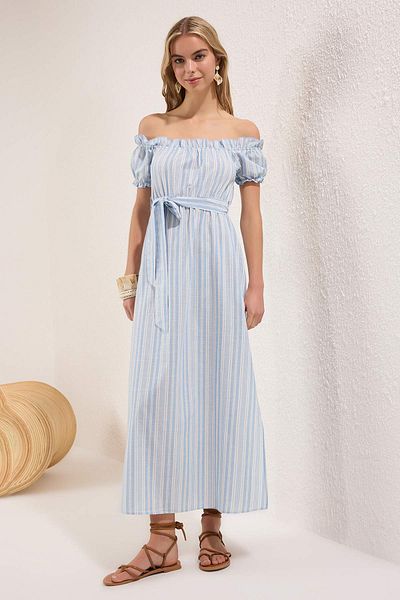 Trendyol Collection Striped Woven Flared Cotton Beach Dress Tbess25El00149