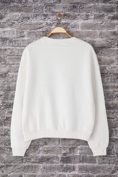 Edit by Trendyol Ecru Dickes Fleece-Sweatshirt mit Leopardenmuster und Rundhalsausschnitt TEDAW25SW00073
