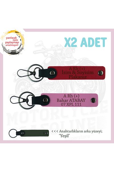miawiki Name Plate and a Rh (+) Blood Group Written 2 Keychains, Red-Pink-Ysl, for Motorcycle Lovers