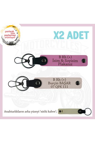 miawiki Name Plate and B + Blood Type Written Design 2-Piece Leather Keychain, Powder-Pink-Sk, Gift for Lover