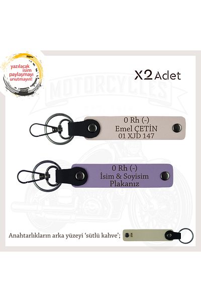 Miaju Exclusive for Biker Style, Gift 2-Piece Keychain Set with Name Plate and 0 Rh (-) Blood Type, Purple-Powder-Sk