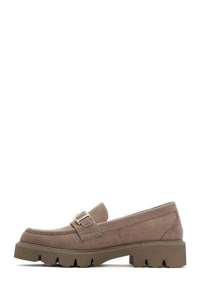 Derimod Women's Tan Buckle Suede Masculine Loafer 25Sfe402810