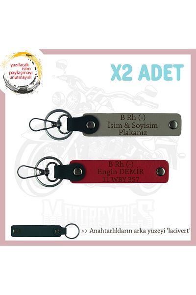 Miaju Gift X2 Keychain Set for Bikers with Nameplate and Letter B Rh (-) Blood Type, Ash Grey-Red-Navy