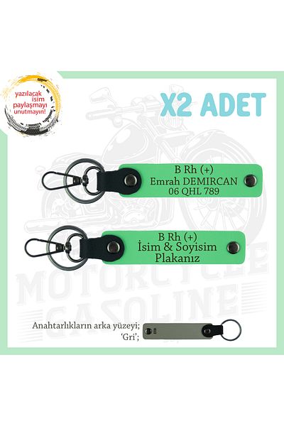miawiki Emergency X2 Keychain with Name Plate and B (+) Blood Group Written, F Green-Gr, Motorcycle Enthusiasts