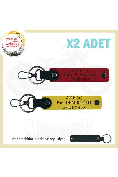 Miaju Car Driver's Special Name Plate and a Rh (+) Blood Group Lettered 2-Piece Keychain Set, Red-Yellow-Syh
