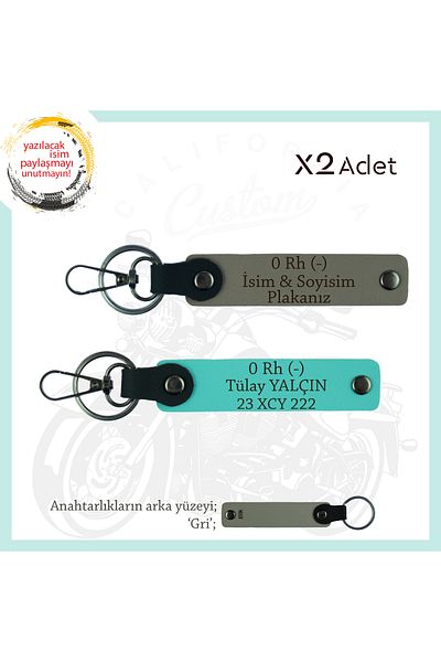 miawiki Name Plate and 0 Rh (-) Blood Type Written Gift X2 Keychain, Ash Grey-Turquoise-Gr, Special for Biker Style