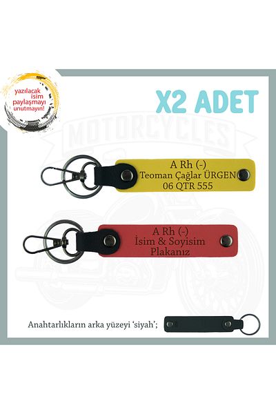 miawiki Gift Leather X2 Keychain, Pomegranate Flower-Yellow-Syh, Name Plate for Bikers a Rh (-) Blood Group Written