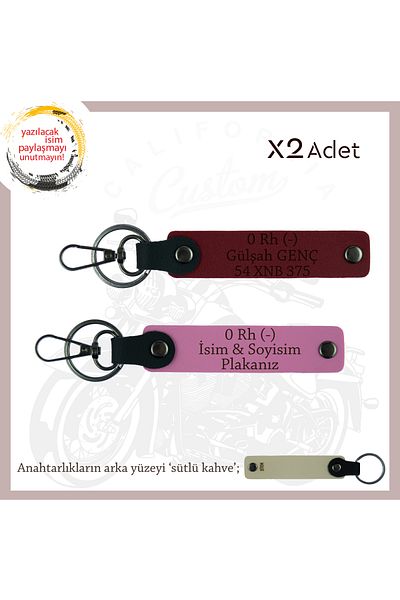miawiki Leather X2 Keychain, Pink-Burgundy-Sk, Meaningful Gift with Nameplate for Motorcuya and 0 Rh (-) Blood Group Written