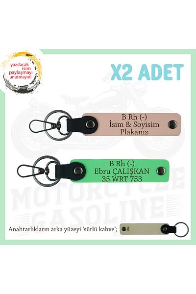 miawiki سلسلة مفاتيح مع لوحة اسم وحروف B Rh (-) وكتلة الدم المكتوبة × 2، Yavruağzı-F Green-SK، خاصة لمحبي المحركات