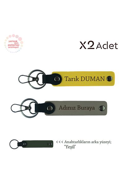 Miaju New Year's Gift for Relatives, Name & Surname Personalized 2-Piece Keychain, Ash Gray-Yellow-Green
