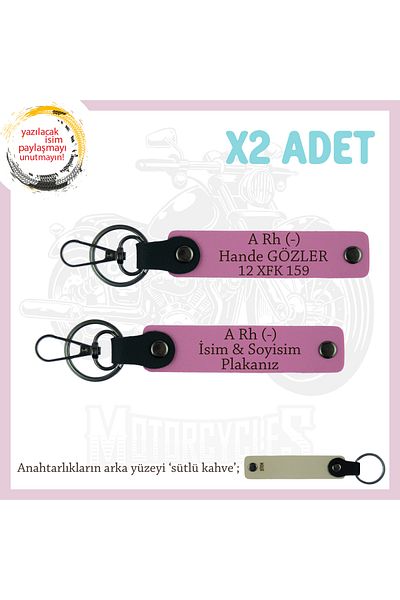 miawiki Name Plate and a Rh (-) Blood Type Written Leather X2 Keychain Gift, Pink-Sk, Special for Road Enthusiasts