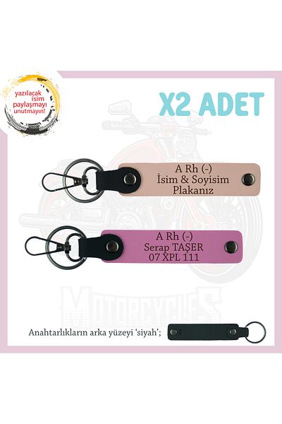 miawiki Name Plate and a Rh (-) Blood Group Written X2 Keychain, Yavruağzı-Pink-Syh, Bikera Precious Gift