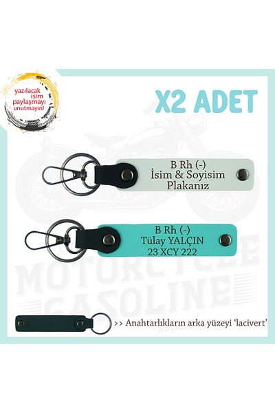 miawiki Gift, White-Turquoise-Navy, for Motor Lovers, Name Plate and B Rh (-) Blood Group X2 Keychain