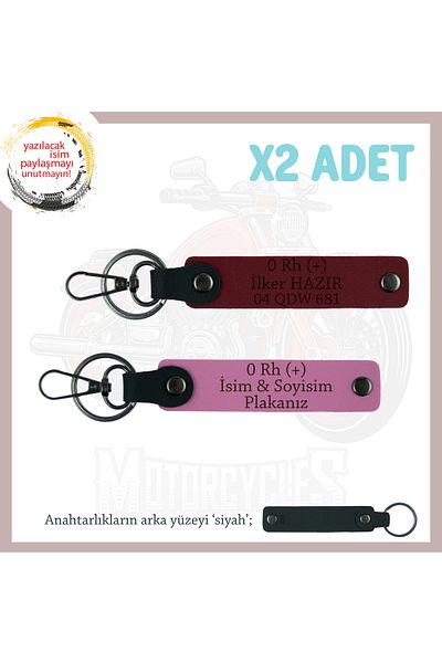 miawiki Leather X2 Keychain Set, Pink-Burgundy-Syh, Meaningful Gift with Custom Name Plate and 0 Rh (+) Blood Group Written