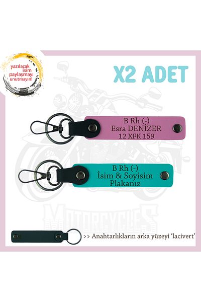 miawiki Name Plate & B Rh (-) Blood Group Written Biker Keychain, K Turquoise-Pink-Navy, to Biker Friends