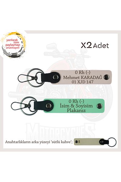 miawiki Name Plate and 0 Rh (-) Blood Group Written Gift X2 Keychain Set, Green-Powder-Sk, Biker Style