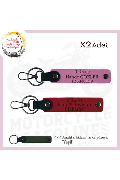 Miaju For Motorcycle Lovers, Pack of 2 Keychains with Nameplate and 0 Rh (-) Blood Type, Red-Pink-Ysl