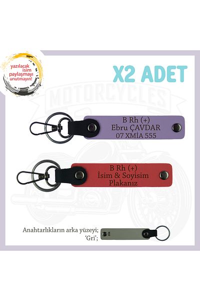miawiki Leather Keychain with Name Plate and B Rh (+) Written X2, Pomegranate Flower-Purple-Gr, Motorcycle Adventurers