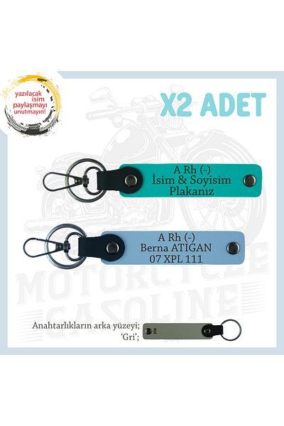 miawiki 2-Piece, K Turquoise-Blue-Gr, Gift Keychain with Special Name Plate for Drivers and a Rh (-) Blood Group Written