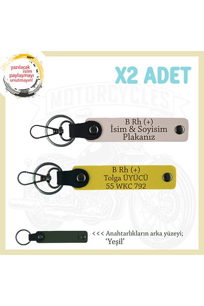 miawiki Name Plate and B Rh (+) Blood Group Gift Leather X2 Keychain, Powder-Yellow-Ysl, Special for Biker Friends