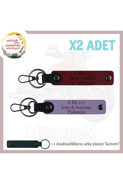 miawiki Name Plate & 0 Rh (+) Blood Group Written X2 Keychain, Purple-F Green-Navy, Special Gift for Bikers