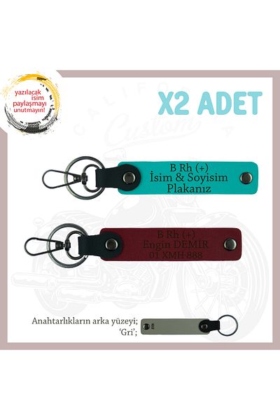 miawiki X2, K Turquoise-Burgundy-Gr, Name Plate for Biker Passengers and B Rh (+) Blood Group Safe Driving Keychain