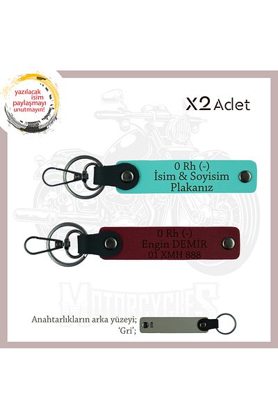 miawiki 0- Special Production X2 Keychain with Blood Group Written, Turquoise-Claret Red-Gr, Special Name Plate for Motor Enthusiasts