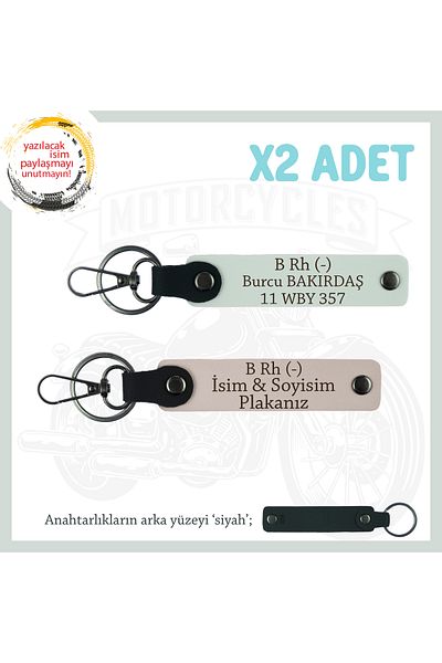 miawiki Name Plate and B Rh (-) Blood Group Written Leather X2 Keychain, Powder-White-Syh, Special for Motor Enthusiasts
